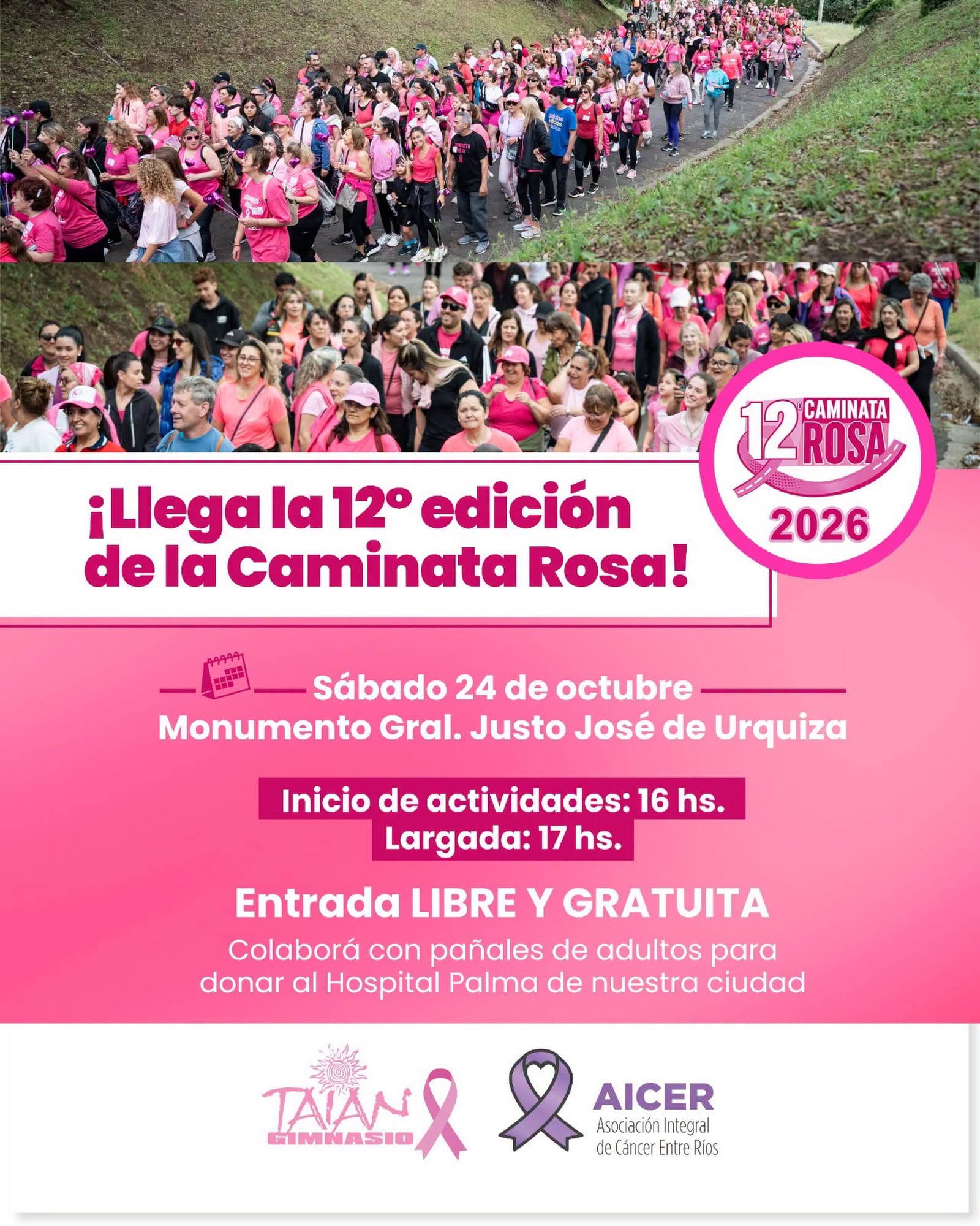 Paraná se prepara para la 12.ª edición de la Caminata Rosa en el Monumento a Urquiza